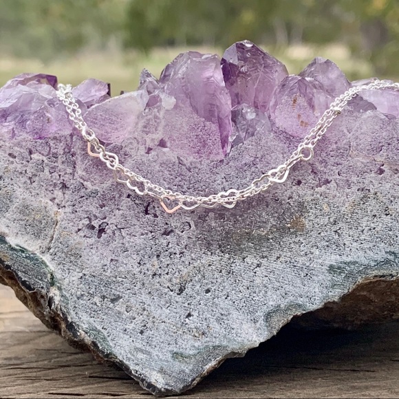 Sterling Silver Satellite Heart Minimalist Anklet - Picture 3 of 8